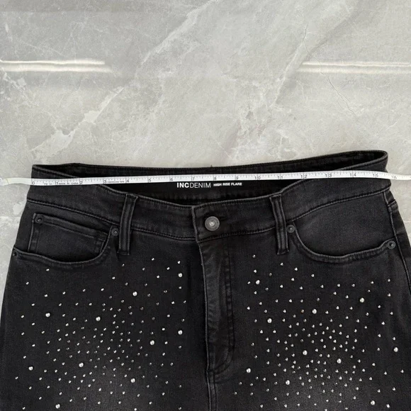 NWOT Women’s INC Denim High-Rise Rhinestone Studded Flare Jeans Plus Size 14 - Picture 14 of 16